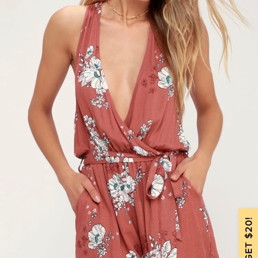 Lulus Renee Rusty Rose Floral Print Halter Romper - Picture 3 of 10